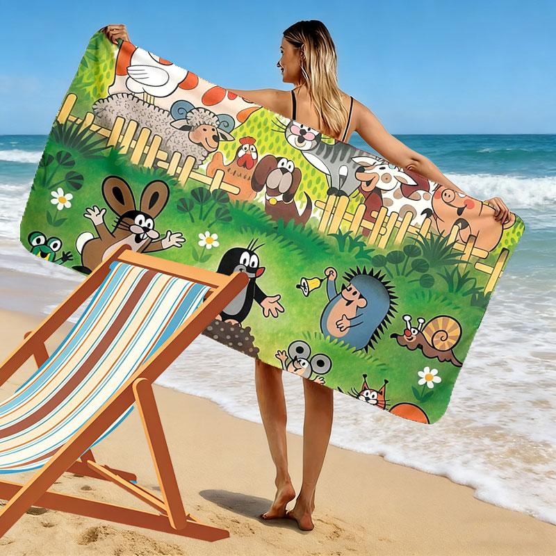 Krtek Art Print Beach Towel, Large Soft Quick Dry Towel for Beach Camping Swimming