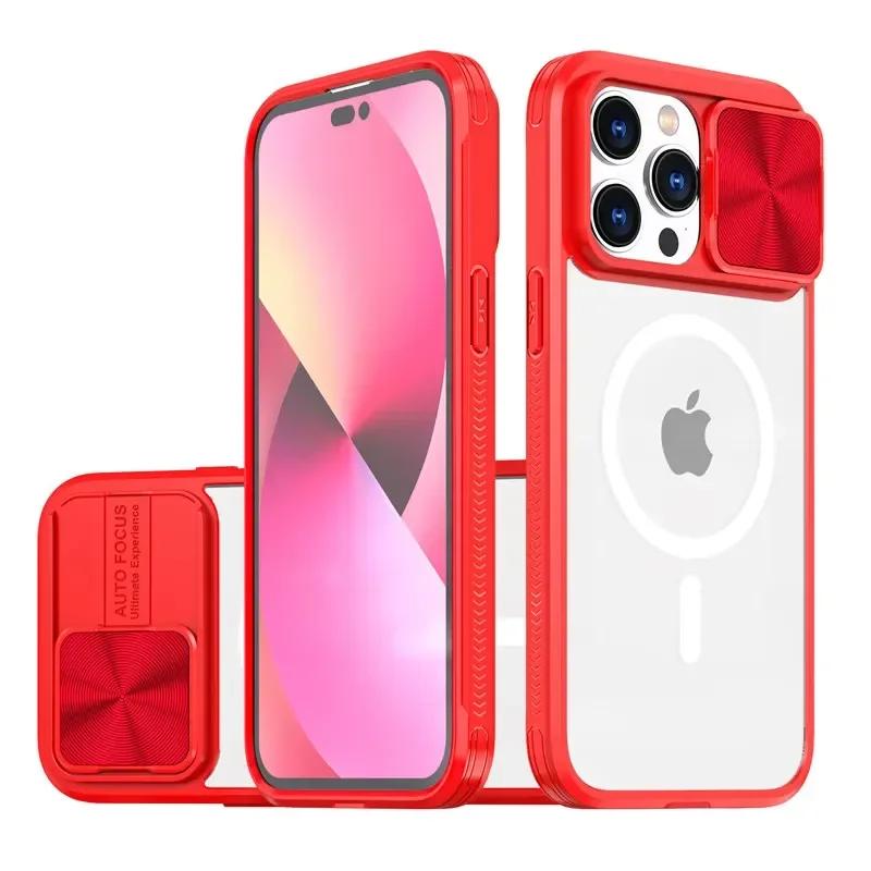 Slide Camera Lens Protector Armor Case For iPhone 16 15 13 14 Plus 11 12 Pro Max For Magsafe Shockproof Armor Bumper Clear Cover