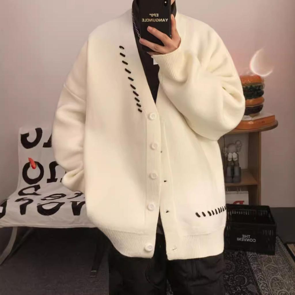 Men's Autumn Cardigan Knitted Sweater Trendy Brand Ruffian Handsome Advanced Sense Large Size Lazy College Style Japanese Retro Jacket