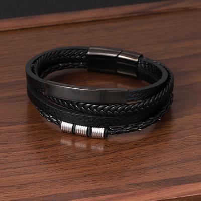 Pulsera de Cuero Multicapa Pulsera de Acero Inoxidable para Hombre Pulsera de Cuerda de Cuero Pulsera Original Joyería