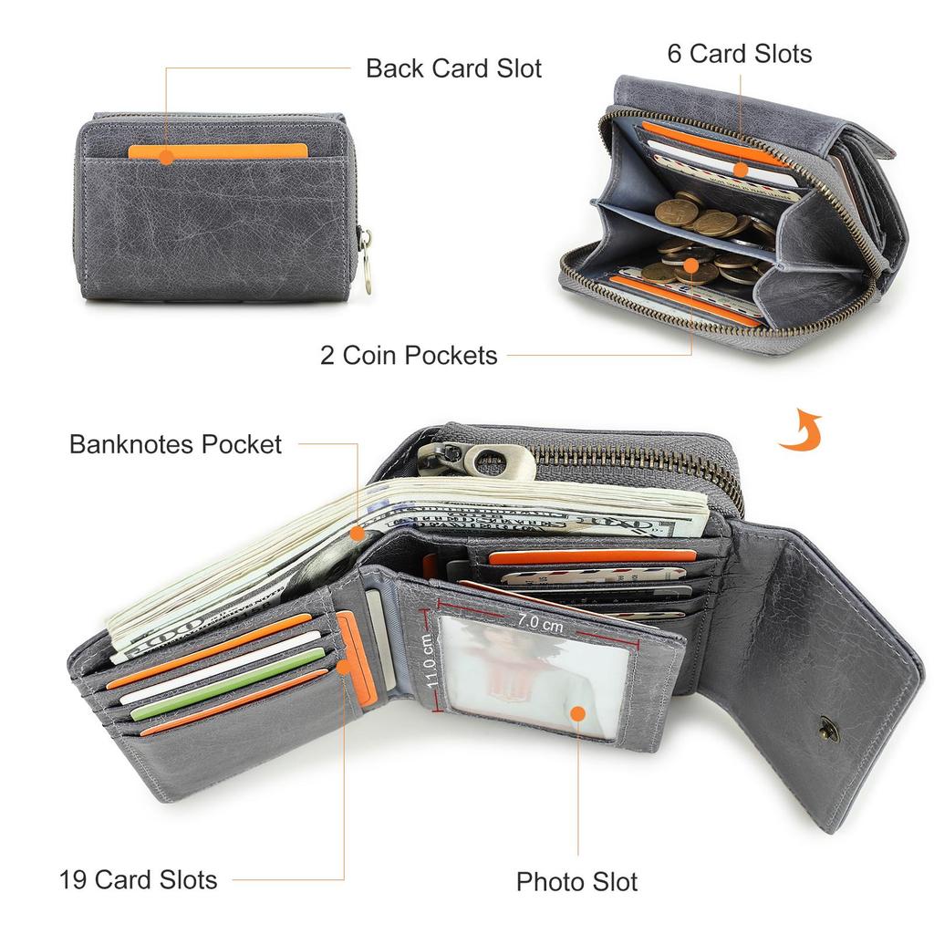 CONTACT'S Genuine Leather Women Wallets Short Bifold Wallet With Coin Purse Card Holder Small Money Bag
