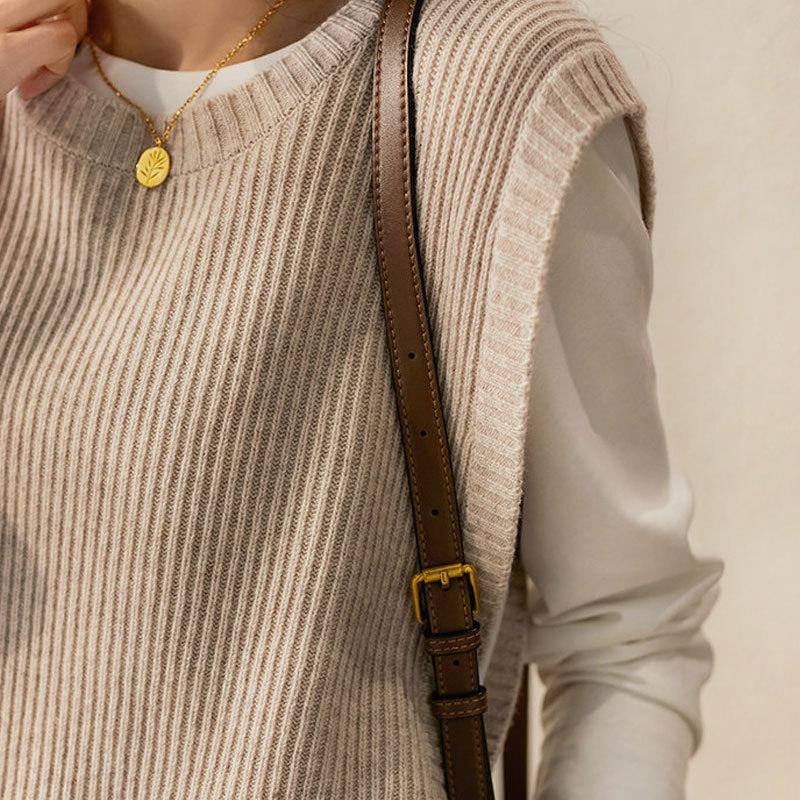 Split Design Sense Knitted Vest Retro Round Neck Versatile Outer Wear Thin Vest Sleeveless Vest Sweater Women