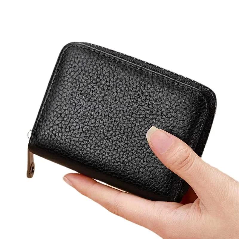 Multi Slot Card Holder Vintage Small Wallet Women Men Business Bank Credit Card Bag Male Coin Pouch Solid Leather Zipper Wallet