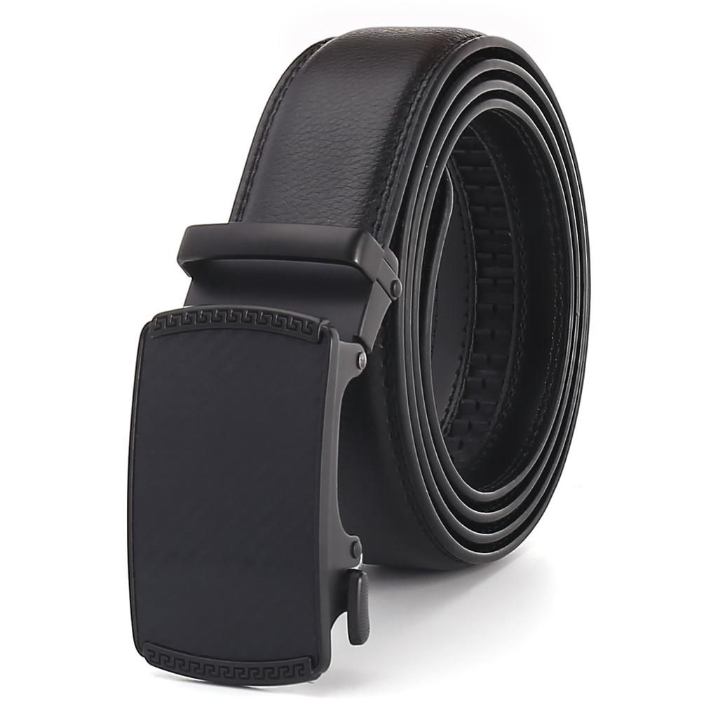 Mens Leather Ratchet Belt with Automatic Buckle, Adjustable Belt(35MM)