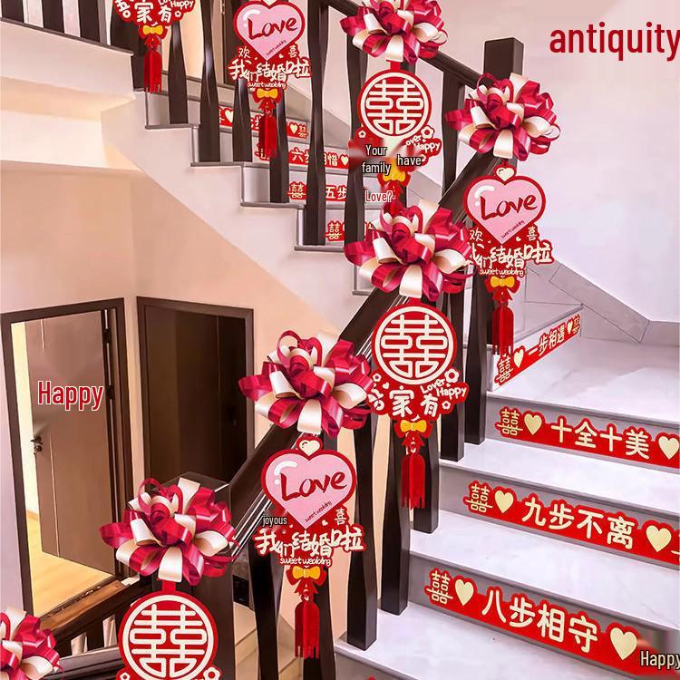 Creative Wedding Stair and Escalator Decoration Set with Ribbons and Flowers