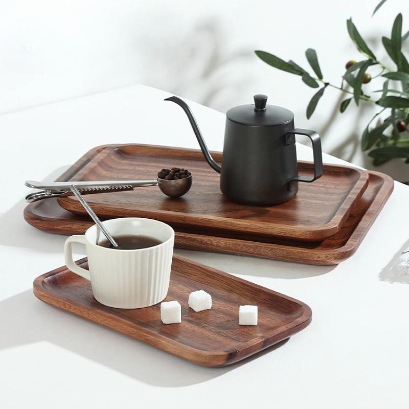 Japanese-style Acacia wood Tray Rectangular Wooden Tea Cup Tray Solid Wood Serving Platter Dessert Platter Coffee Storage Tray