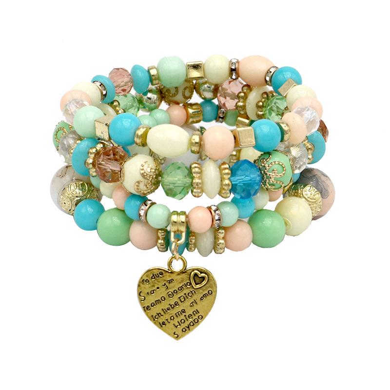 Bracelet Bohemian Ethnic Style Multi-Layer Bracelet Peach Heart Beaded Women'S Glazed Jewelry
