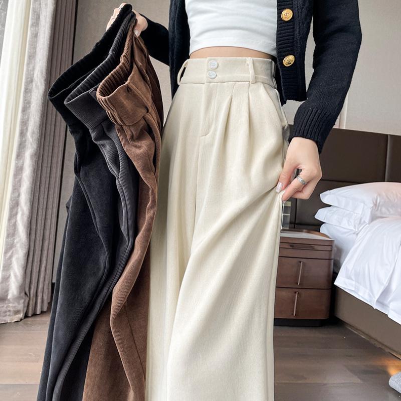 Pantaloni largi din velur alb, pentru femei, toamna și iarna, versiunea nouă, îngustă, cu draperie drepte, pantaloni de costum mic, plus catifea