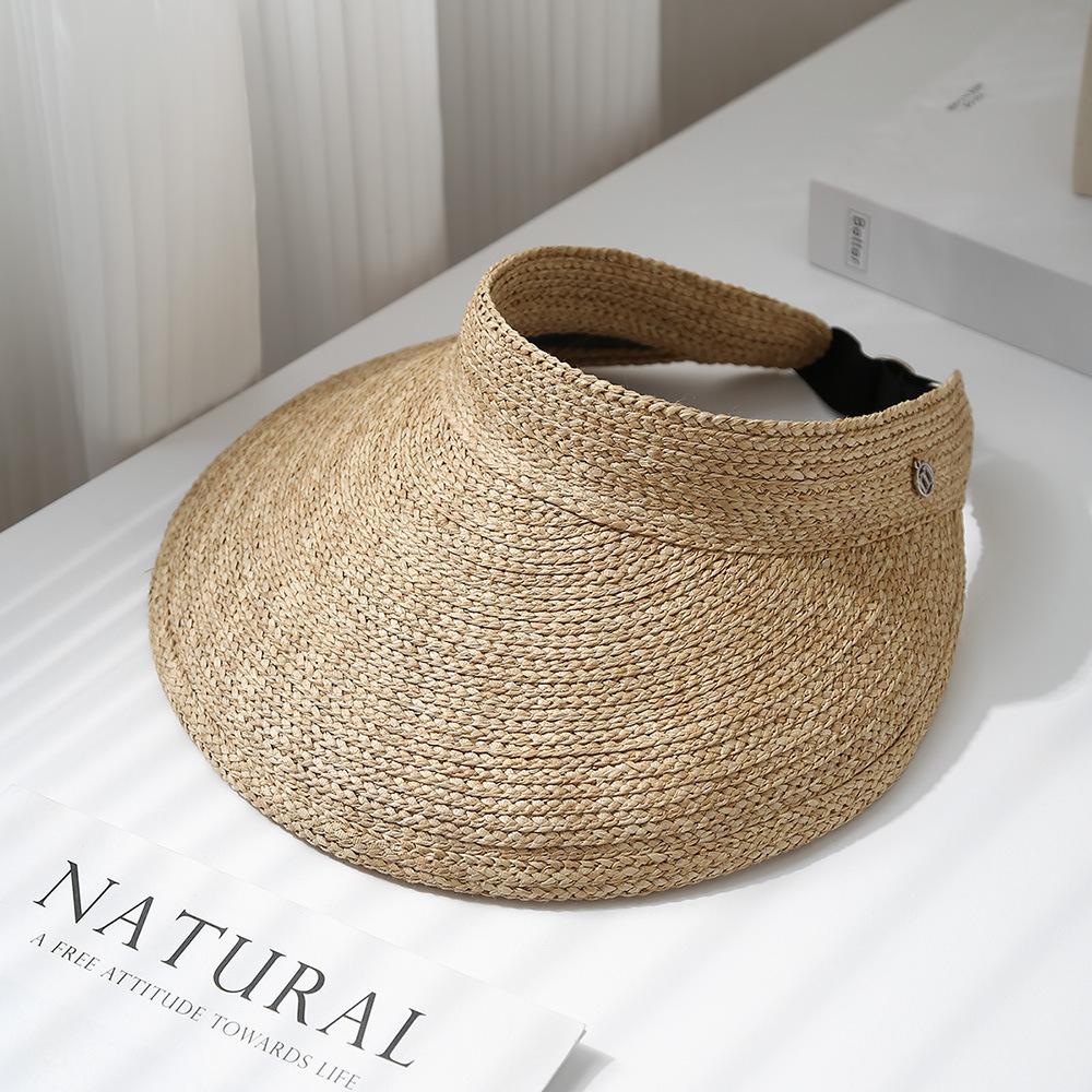 Straw empty top sun protection hat sun hat women's summer foldable seaside sun hat small fresh adjustable headband straw hat