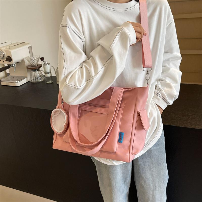 Large Capacity Canvas Bag Women's Transparent Handbag Student's Book Crossbody Tote Bag