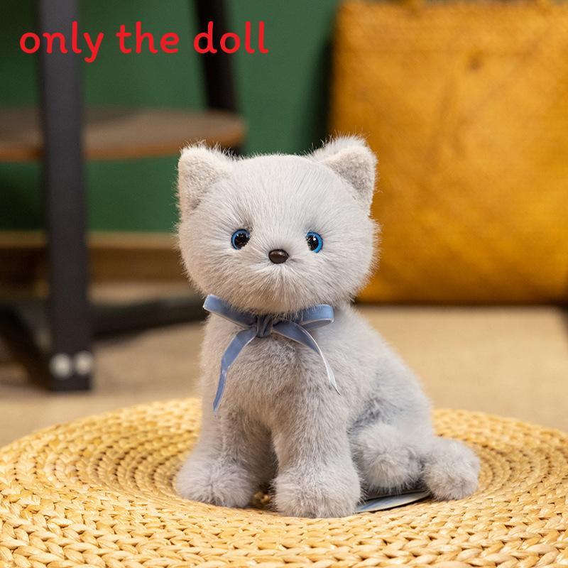 Cat Cuter Plush Doll With Squat Design And Bow Decor For Kids Gift Birthday