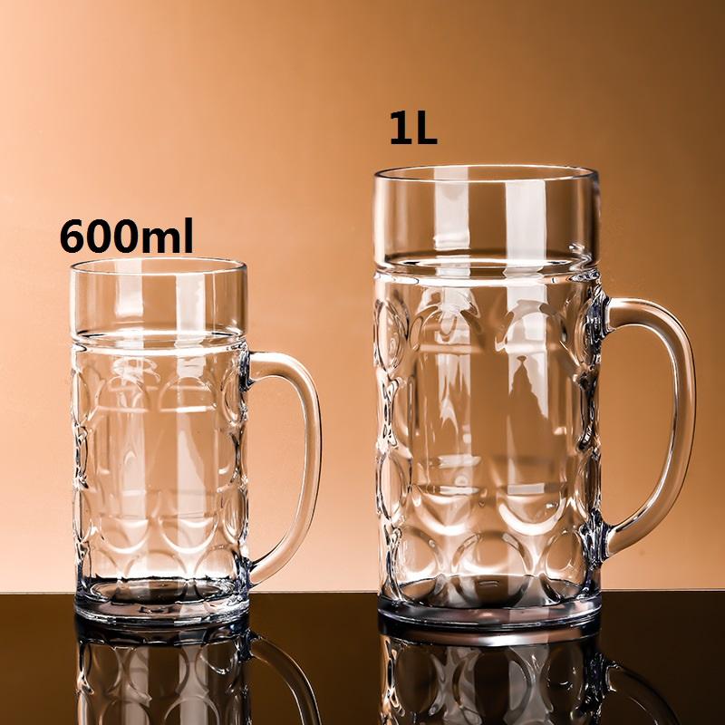 Kunststoff-Bierkrüge 20 oz./600ml Bierkrüge mit Henkel Wiederverwendbare Bierbecher Klare Große Bierkrüge für Bar-Getränke
