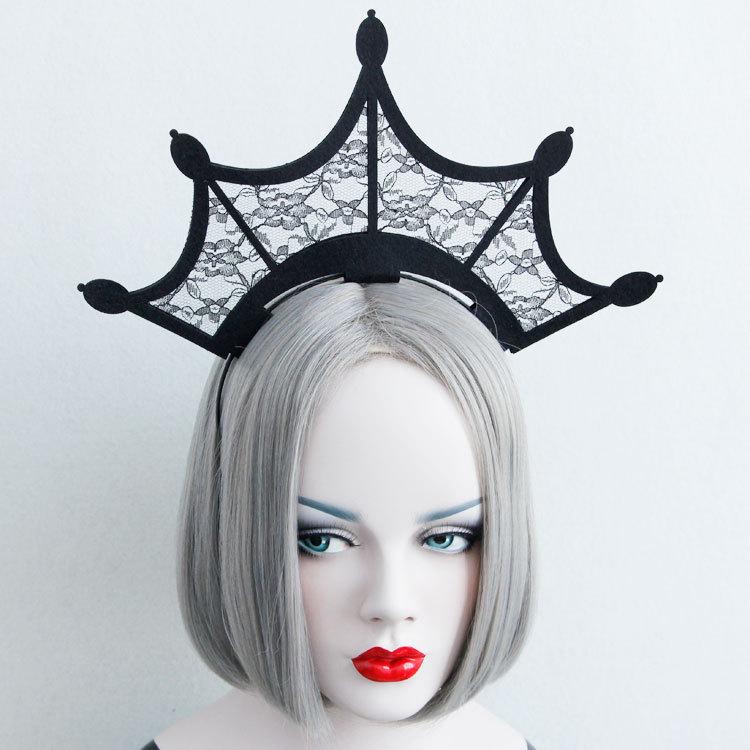 Quirky Lace Crown Headband: Halloween & Christmas Hair Ornament FG-30