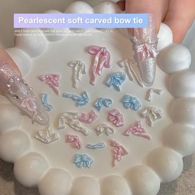 48/72Pcs Nail Satin Light Nail Charms Bowknot Jewelry Soft Carved Resin Bow Tie Nail Art Decoration Ribbon Bow  Diy