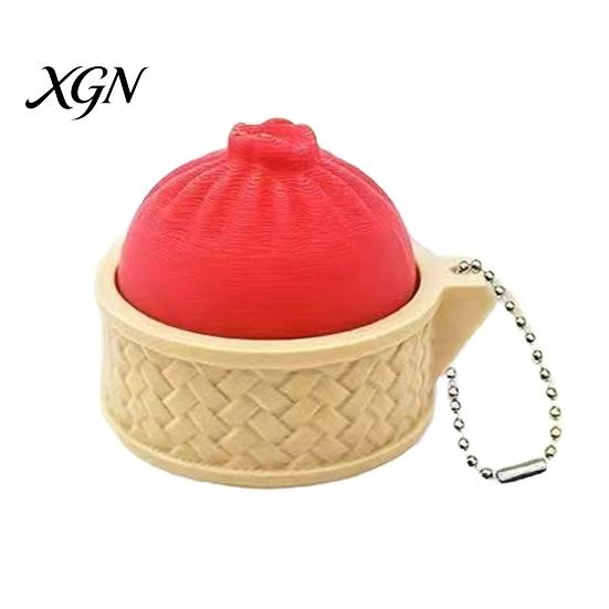 Bag Hanging Toy 3D Printed Dumpling Squeeze Keychain, Stress Balls with Steamer, Cute Anxiety Relief Toy, Soft Decompression Dough Dough, Simulation
