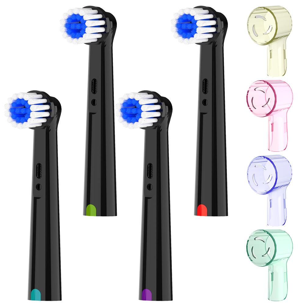 4x Sensitive Care Ersatz-Zahnbürstenköpfe mit 4x Zahnbürstenkopf-Schutzhüllen, Kompatibel mit Oral-B Elektrischer Zahnbürste