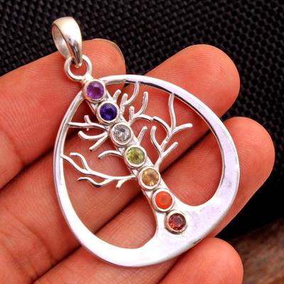 Tree of Life Chakra Pendant Reiki Pendant Crystal Healing Silver Pendant Natural Gemstone Unisex Pendant Ap4599