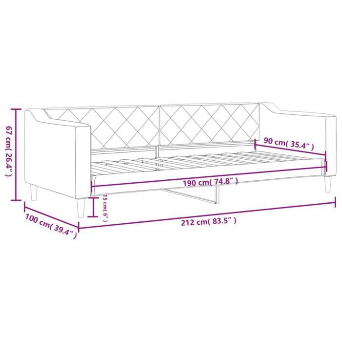 VidaXL Lit de repos gris foncé 90x190 cm tissu 354172