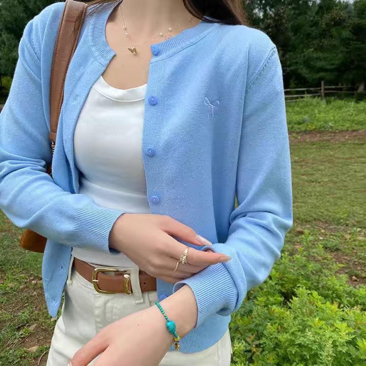 Knitted cardigan women's clothing with new bow embroidered jacket lazy wind sweater early autumn top