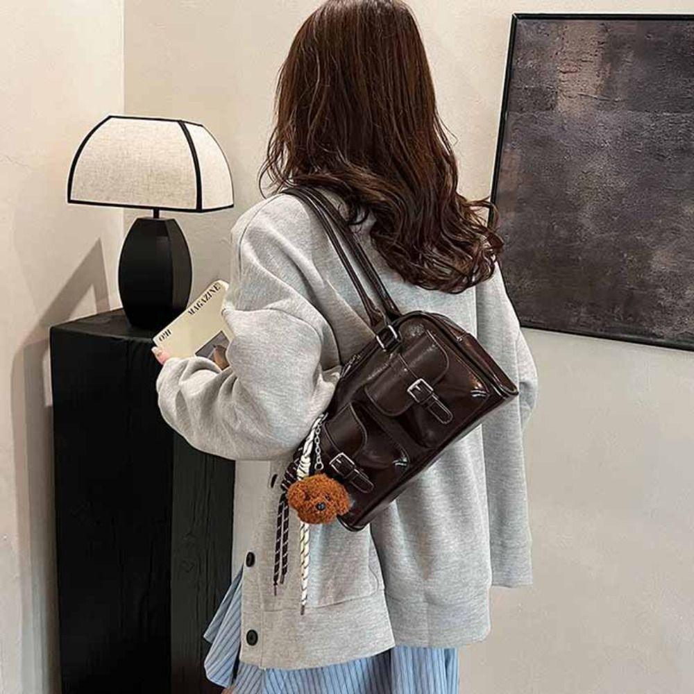Korean Style PU Bowling Bag Handbag Underarm Bag Casual Pocket Boston Tote Bag  Portable
