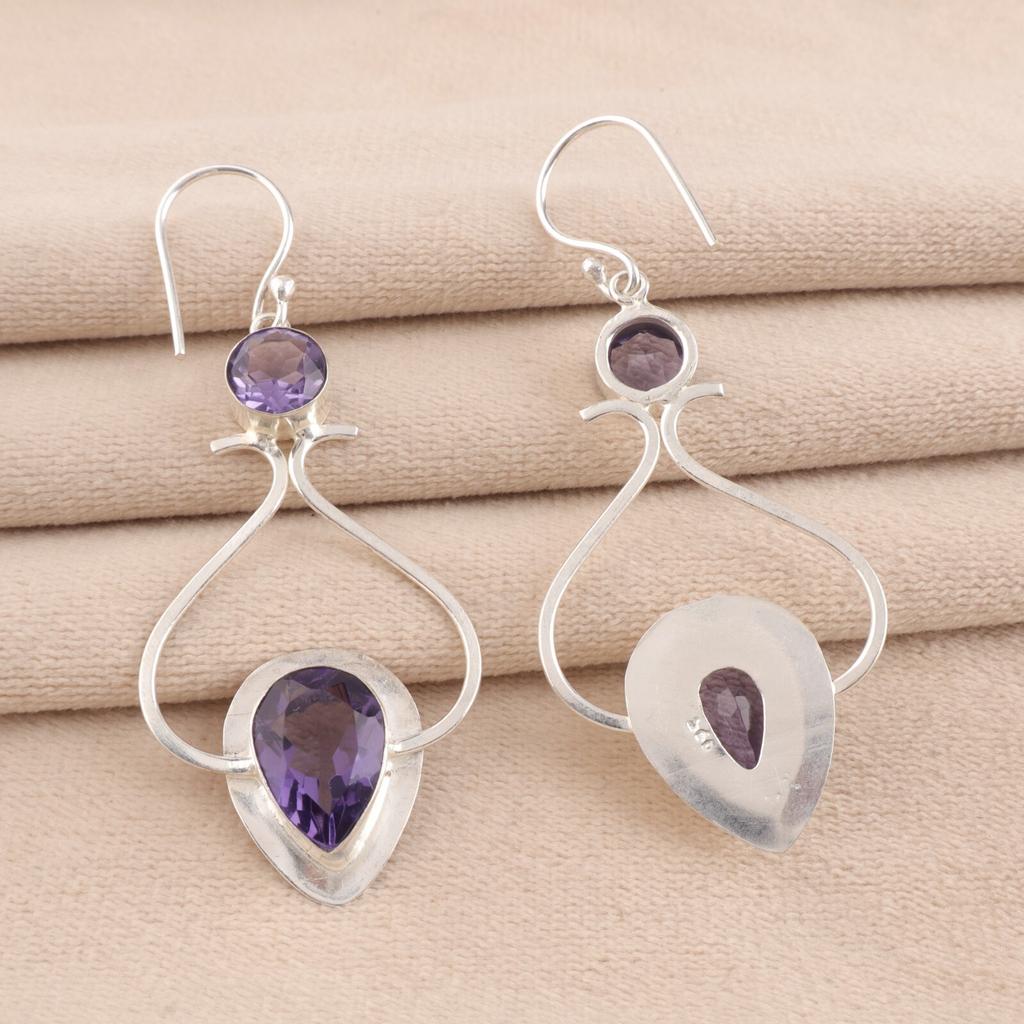 Natural Iolite Gemstone 925 Sterling Silver Handmade Drop/Dangle Earrings 2.07" EE-170-4