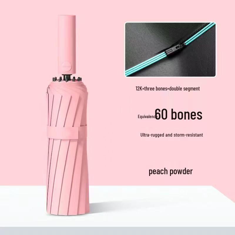 24-ribbad automatisk förstärkt svart lim vikbar paraply - Solskydd & Regnskydd