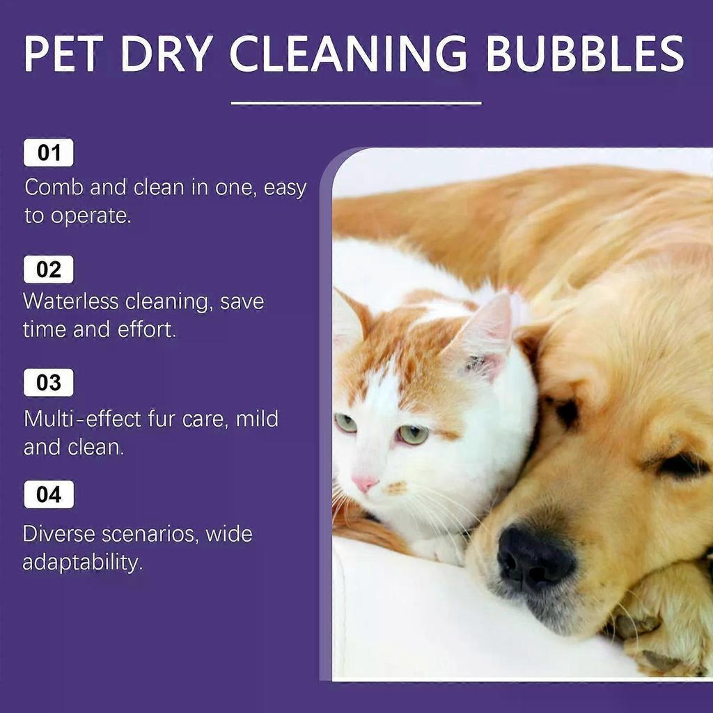 300ML Pet Dry Cleaning Bubbles with Brush, No-Rinse Waterless Shampoo for Cats & Dogs Less