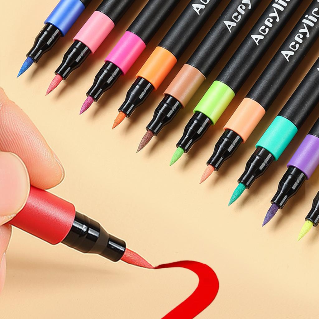12/24/36pcs Soft Brush Tip Acrylic Marker Pens Vibrant Colors No Bleed Paint Markers for Canvas Rock Glass Fabric DIY Crafts