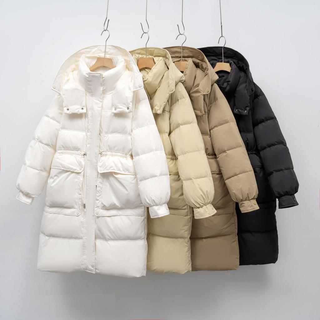 Winter medium and long loose fashion coat waist warm hooded down jacket women