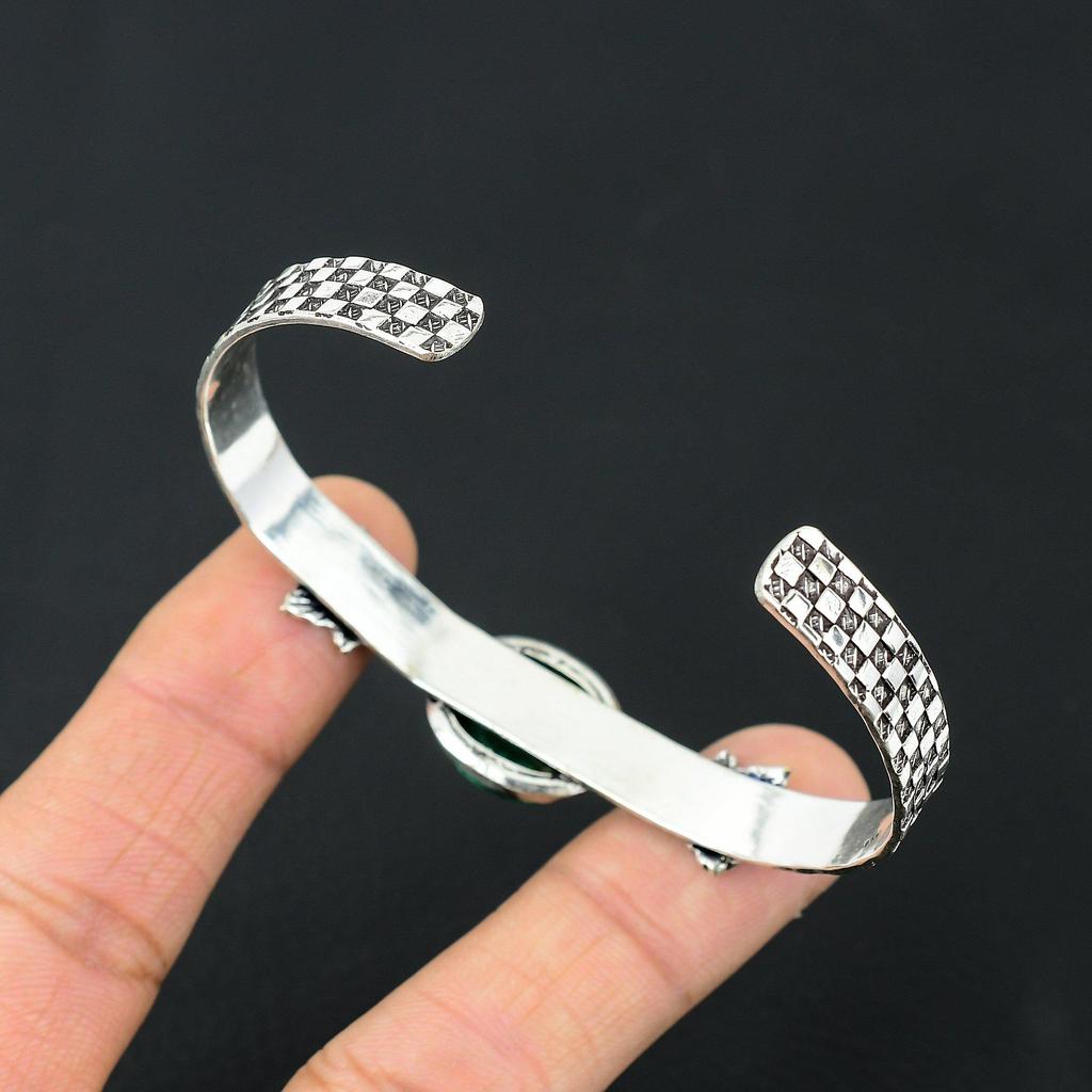 925 Silver Oval Malachite Gemstone Heart Chakra Birthday Elegant Bangle Bracelet