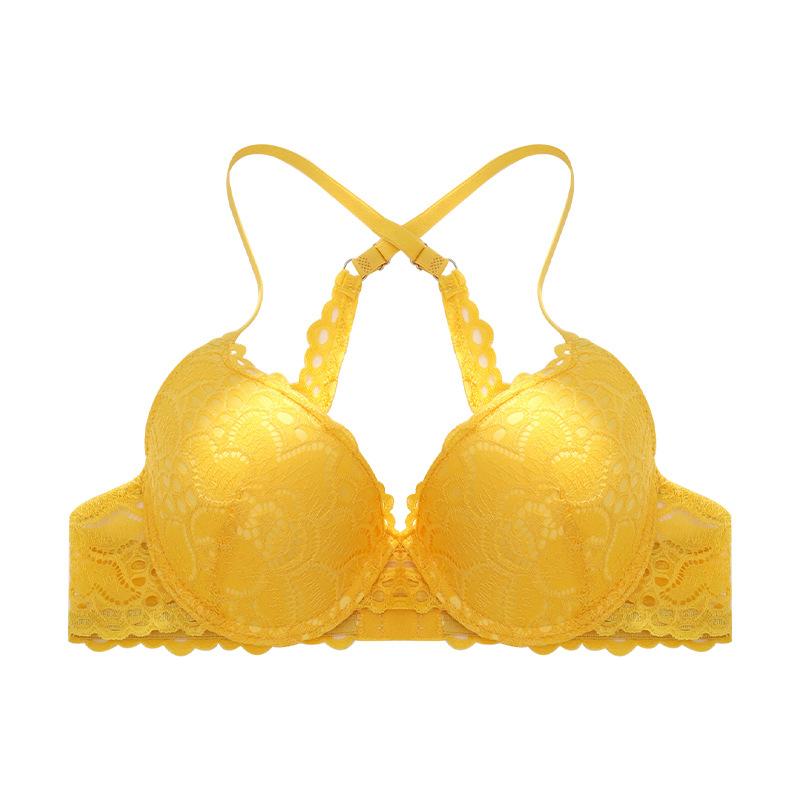 

Popular Underwear Women s Lace Small Breasts Expanded Breast Lift Sexy Crossed Shoulder Straps Beautiful Back French Bra Bra 85B жовтий
