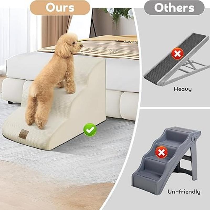Dog Stairs Ramp for Bed 3/4-Step Dog Steps for High Bed & Couch Pet Steps for Small Dogs Cats Non-Slip Balanced Dog Indoor Ramp