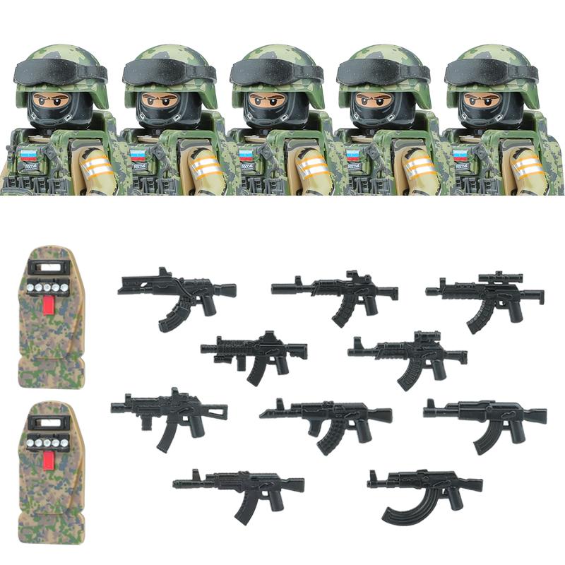 Non-Toxic City Police Russia Commando Fsb Special Forces Figures Building Blocks Green Camouflage Shield Army Soldier Military Weapon Toys