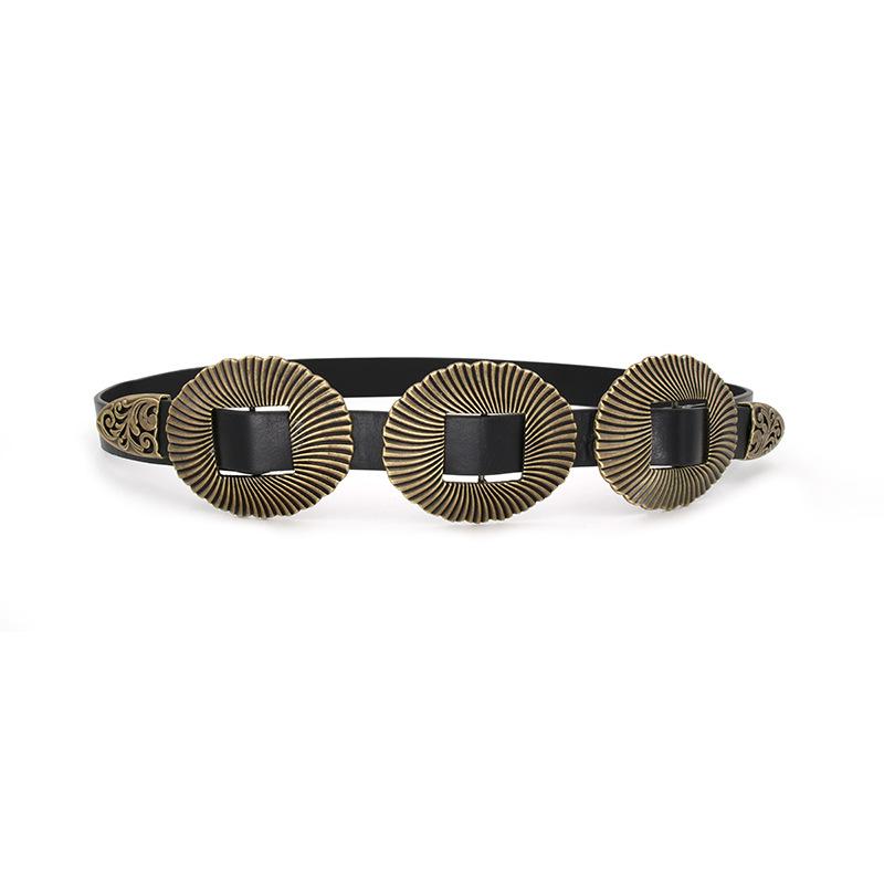 New European and American Retro Accessories Belt Three Buckles Women's Decorative PU Belt Shell Pattern Big Buckle