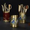 Hand-Painted Brass Tea Ceremony Six Tools Set Japanese Style Gongfu Accessories Teaspoon Tongs Pick