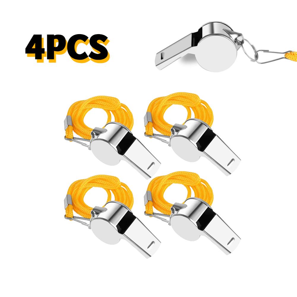 Survival Whistle with Rope Cheer Whistles Loud Crisp Sound Whistle Soccer Football Basketball Training Stainless Steel Whistle