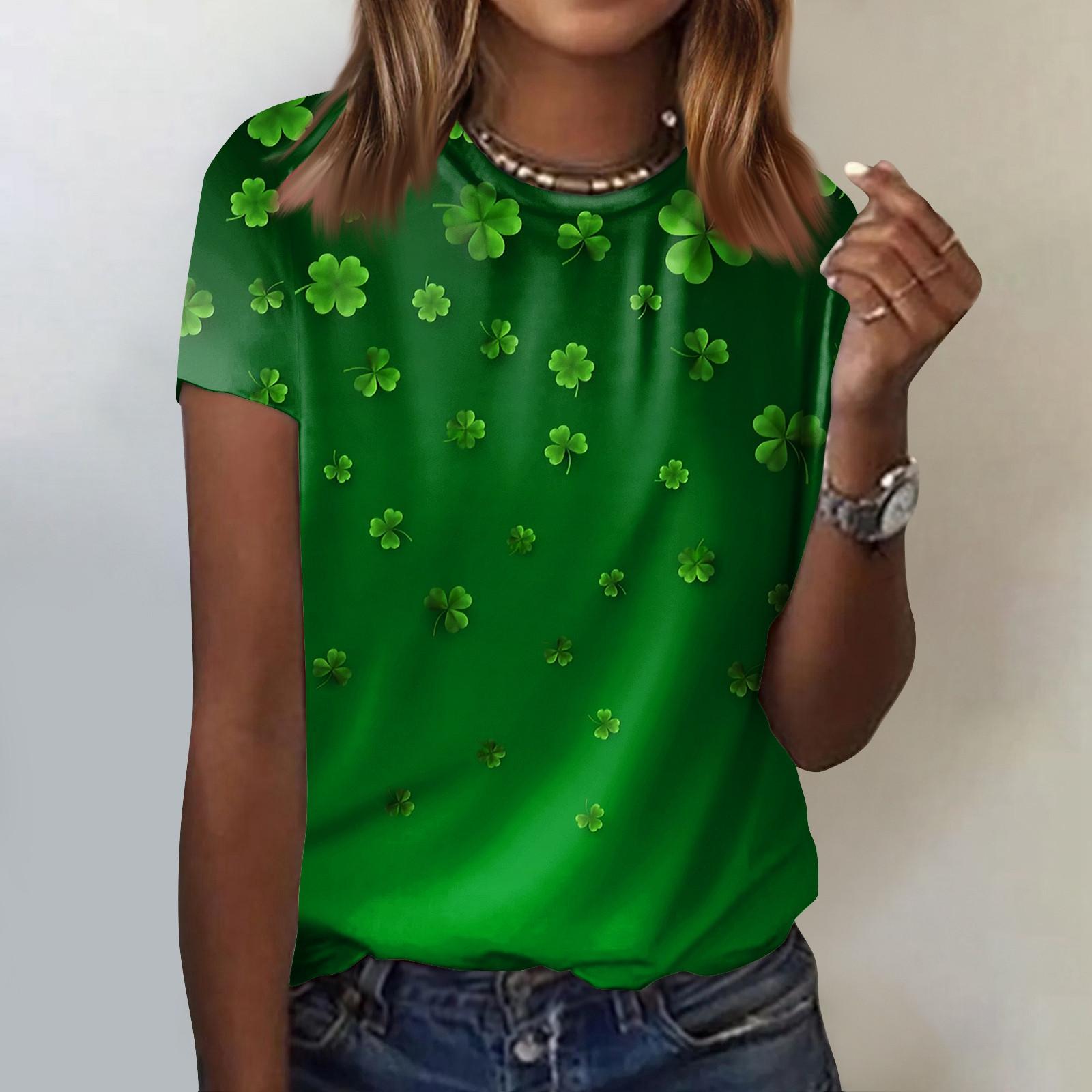 

Женский модный повседневный топ с круглым вырезом и принтом ко Дню Святого Патрика с короткими рукавами L