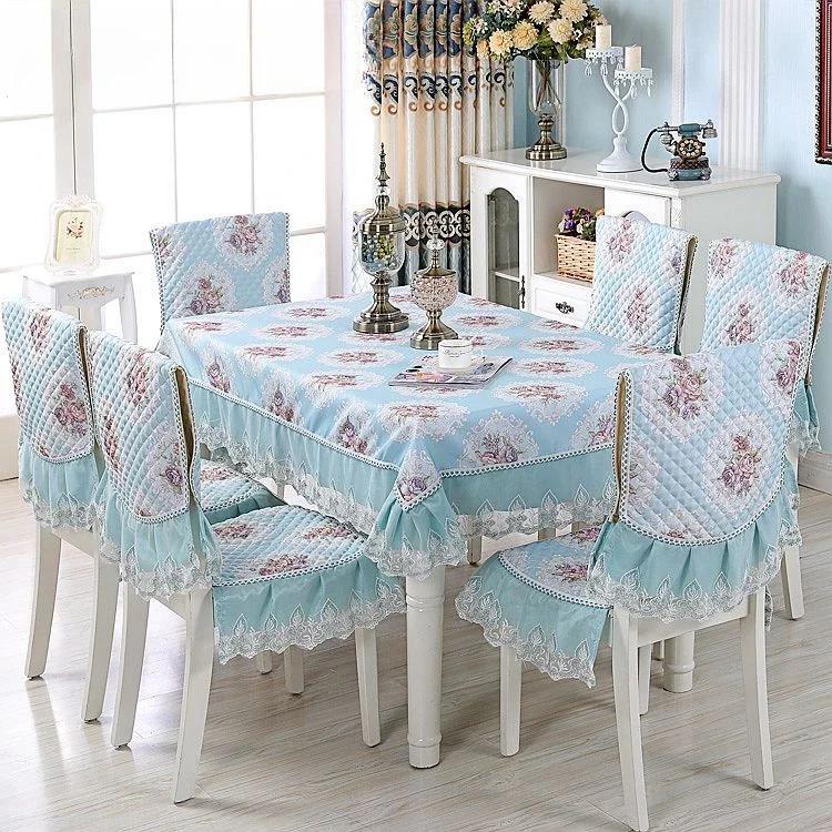 Couverture de chaise à ourlet en dentelle, Style européen, tissu de Table à manger, coussin, nappe imprimée plate, tissu de couverture de tabouret d'art