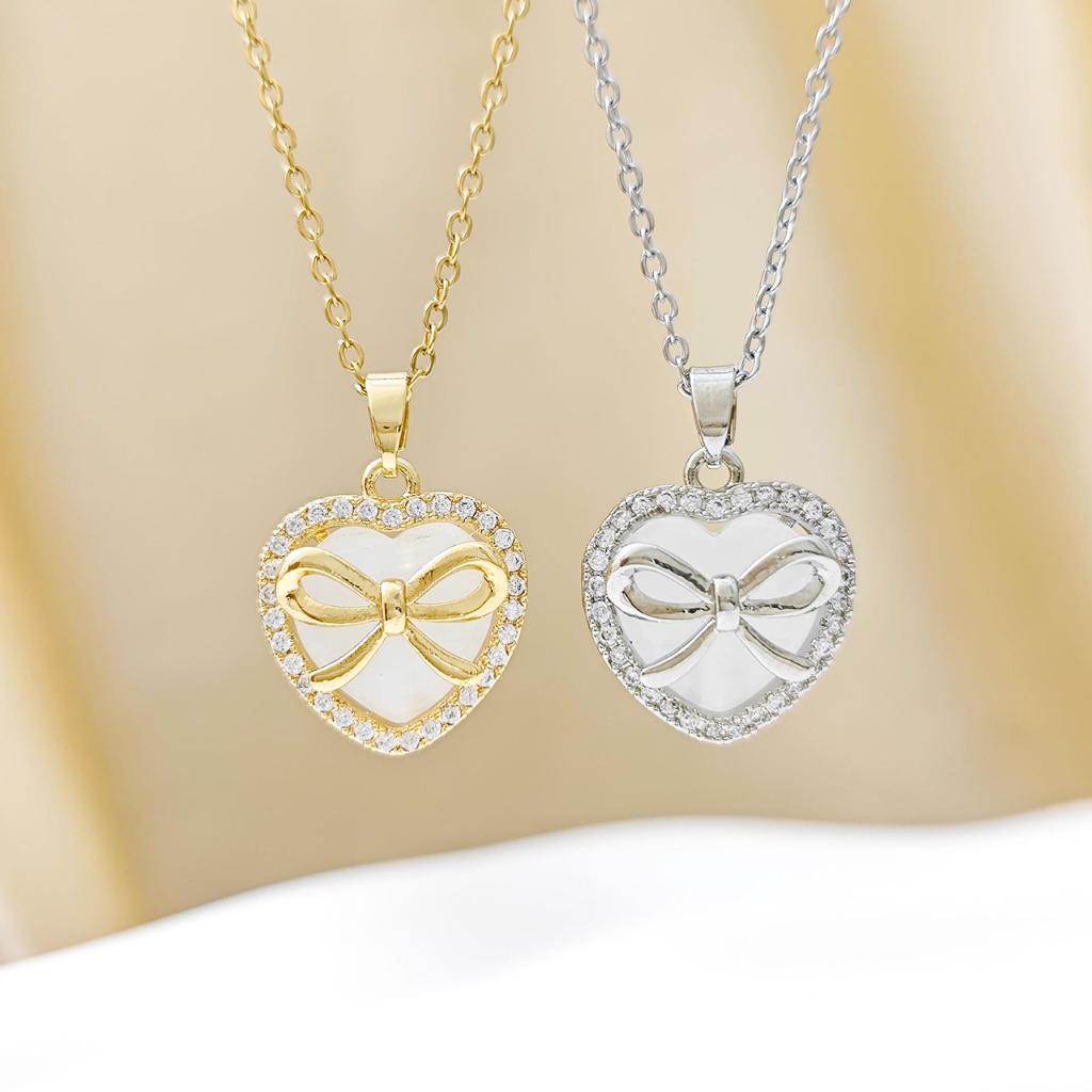 New Arrival Cat's Eye Heart Bow Pendant Clavicle Necklace - Women's High-End Light Luxury Jewelry