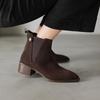 Krazing Pot Cow Suede Nubuck Winter Round Toe Chelsea Boots Med Heels Slip on Basic Design Metal Rivets Women Ankle Boots
