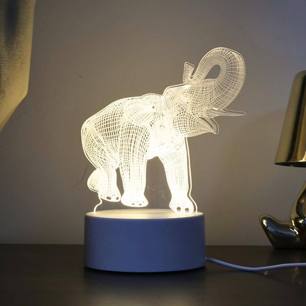 USB powered 3D luminous elephant night light - a creative animal decoration light for homes, living rooms, or birthday gifts.