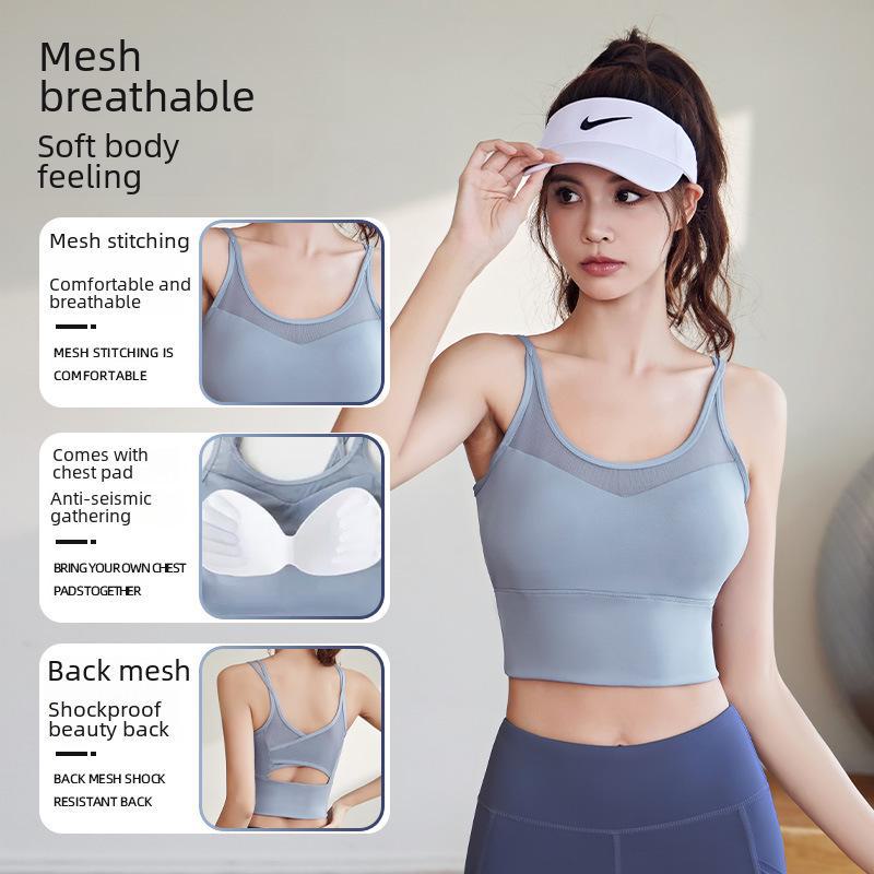 Juyitang Mesh Yoga Sports Bra - Shockproof, Beautiful Back Design, One-Piece Fitness Bra