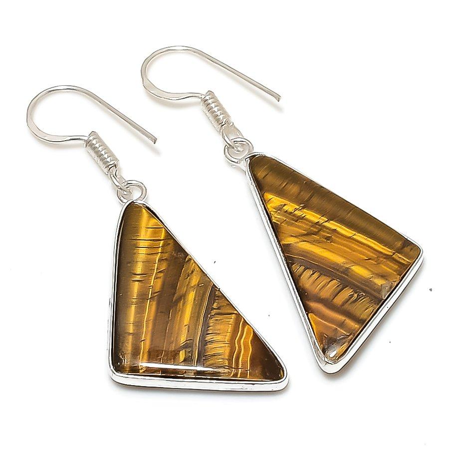 

Серьги ручной работы из стерлингового серебра 925 пробы с натуральным драгоценным камнем «Тигровый глаз» 1,85 дюйма g9b65