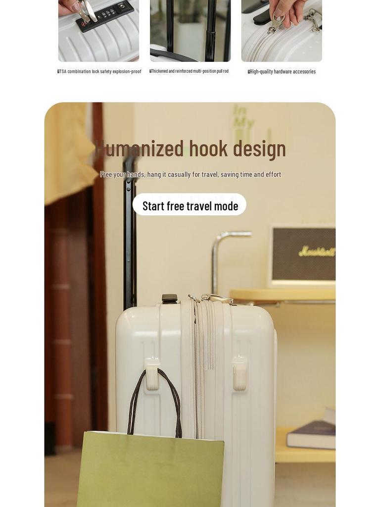 2024 Stylish 20-Inch Front-Opening Carry-On Suitcase with Double-Row Universal Wheels – Unisex High-End Design