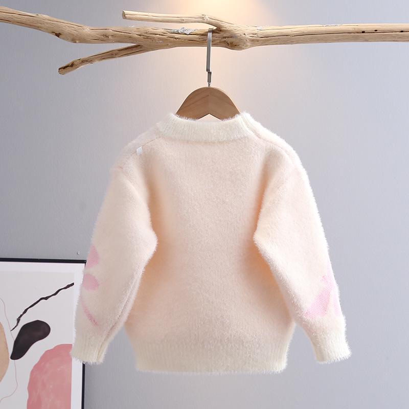 Girls' Mink Velvet Knitted Pullover Sweater - Thickened and Fashionable for Autumn/Winter