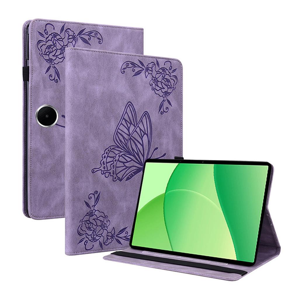 For Oppo Pad SE Case Butterfly Flower Imprint PU Leather Tablet Cover with Card Slots