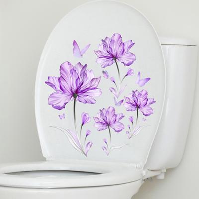 Adesivo per toilette Adesivo per fiori dai colori vivaci Decalcomanie da muro in PVC impermeabile di lunga durata Bagno di casa
