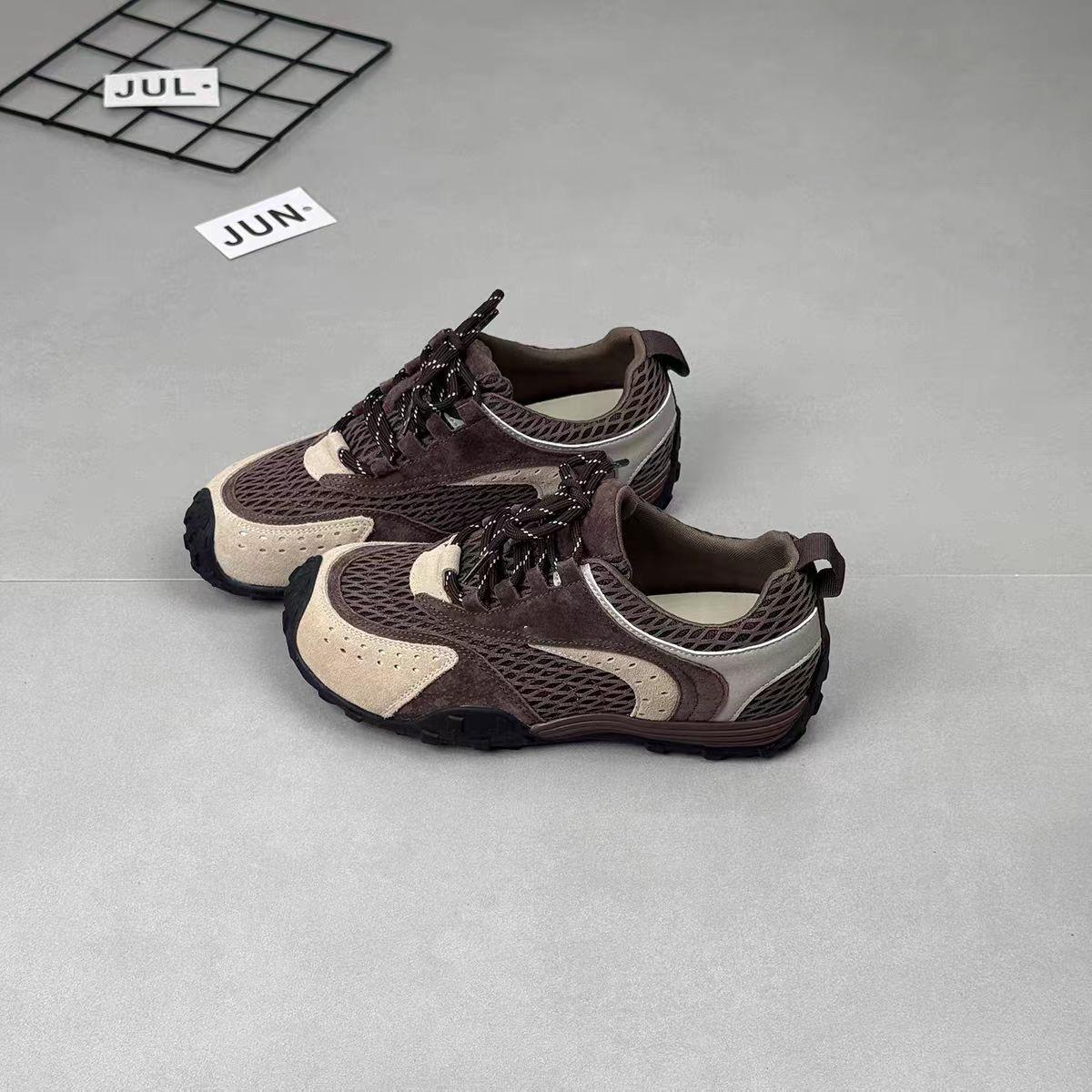 

Ретро контрастная цветная вставка на плоской подошве немецкие тренировочные туфли для женской коллекции 2025, новые универсальные, удобные и дышащие, повседневные спортивные Forrest 40 коричневый
