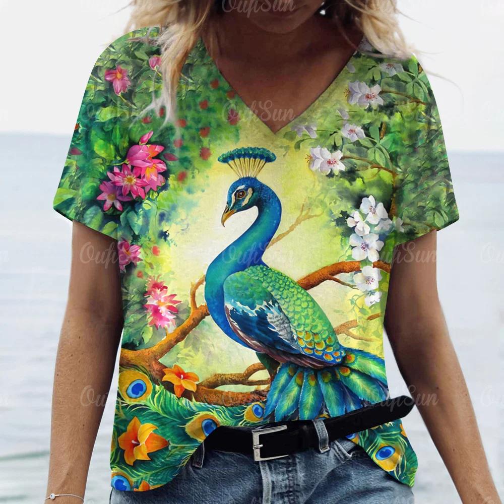 Camiseta con estampado de plumas 3D para mujer, camisa de manga corta estética a la moda de verano, Top informal para todos los días, talla grande
