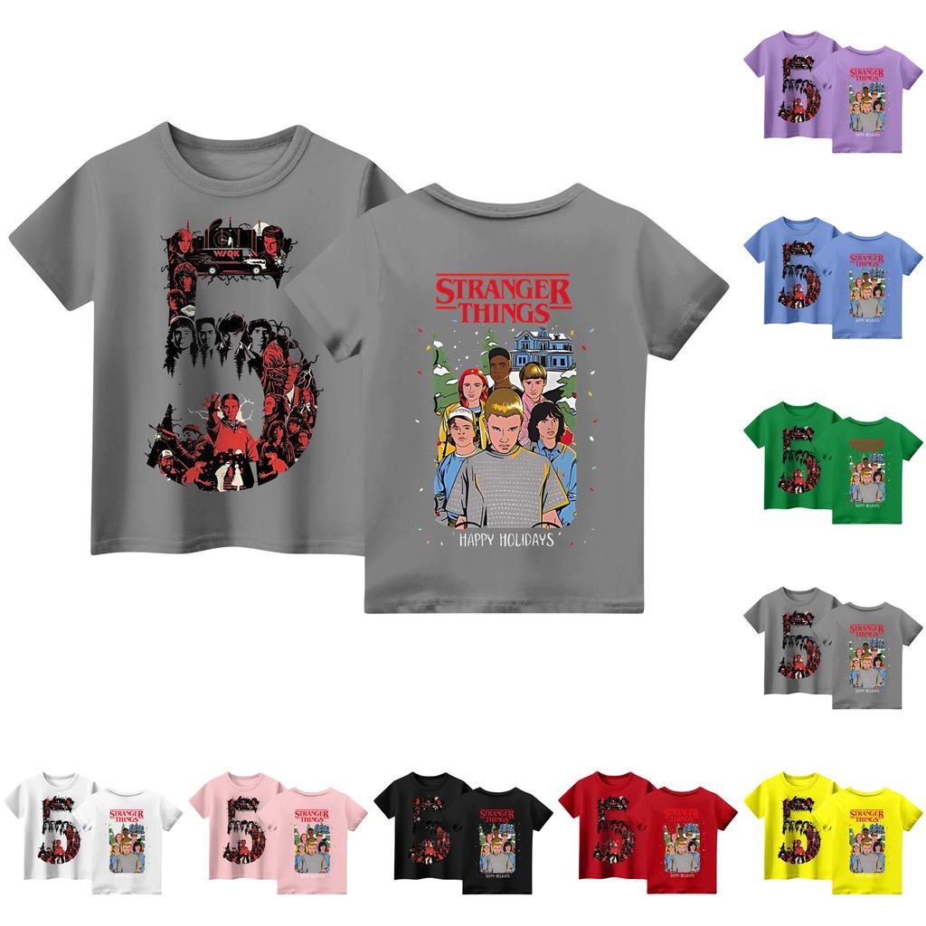 Dětské topy s krátkým rukávem Tričko s potiskem pro volný čas a kulatý výstřih